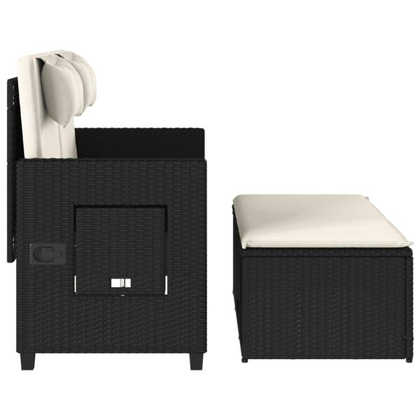 vidaXL Reclining Garden Bench with Cushions Black Poly Rattan