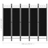 vidaXL 5-Panel Room Divider Black 200x180 cm