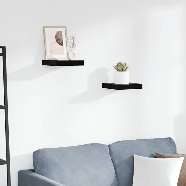vidaXL Floating Wall Shelves 2 pcs High Gloss Black 23x23.5x3.8 cm MDF