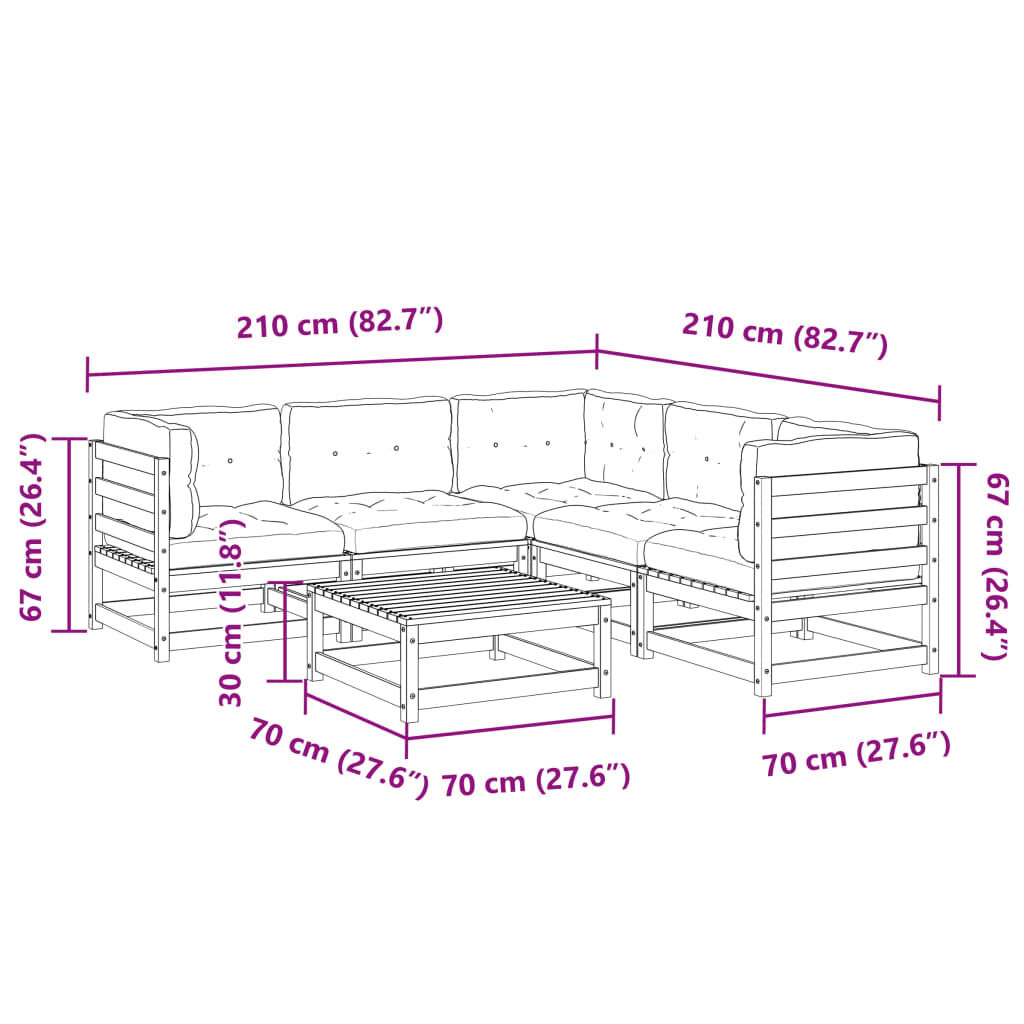 vidaXL 6 Piece Garden Sofa Set with Cushions Solid Wood Pine