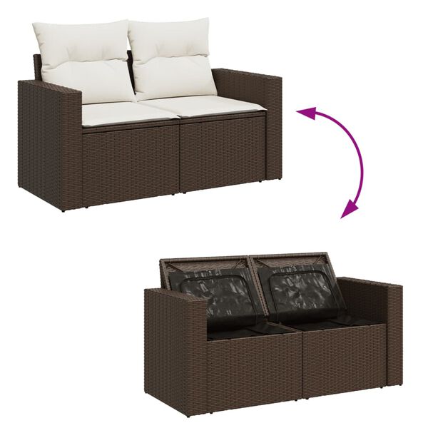 vidaXL Garden Sofa with Cushions 2-Seater Brown Poly Rattan