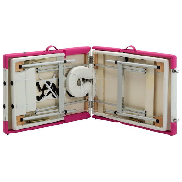 vidaXL 4-Zone Foldable Massage Table Aluminium White and Pink