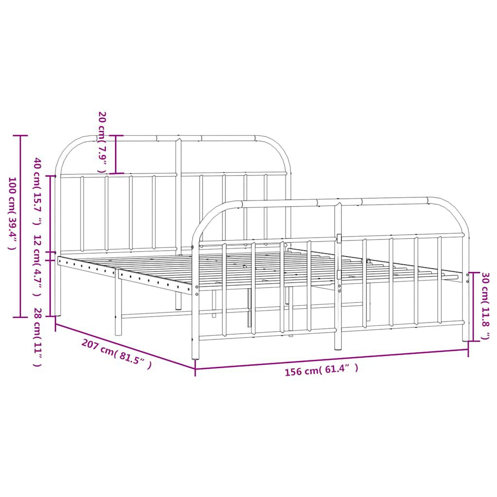 vidaXL Metal Bed Frame without Mattress with Footboard Black 150x200cm
