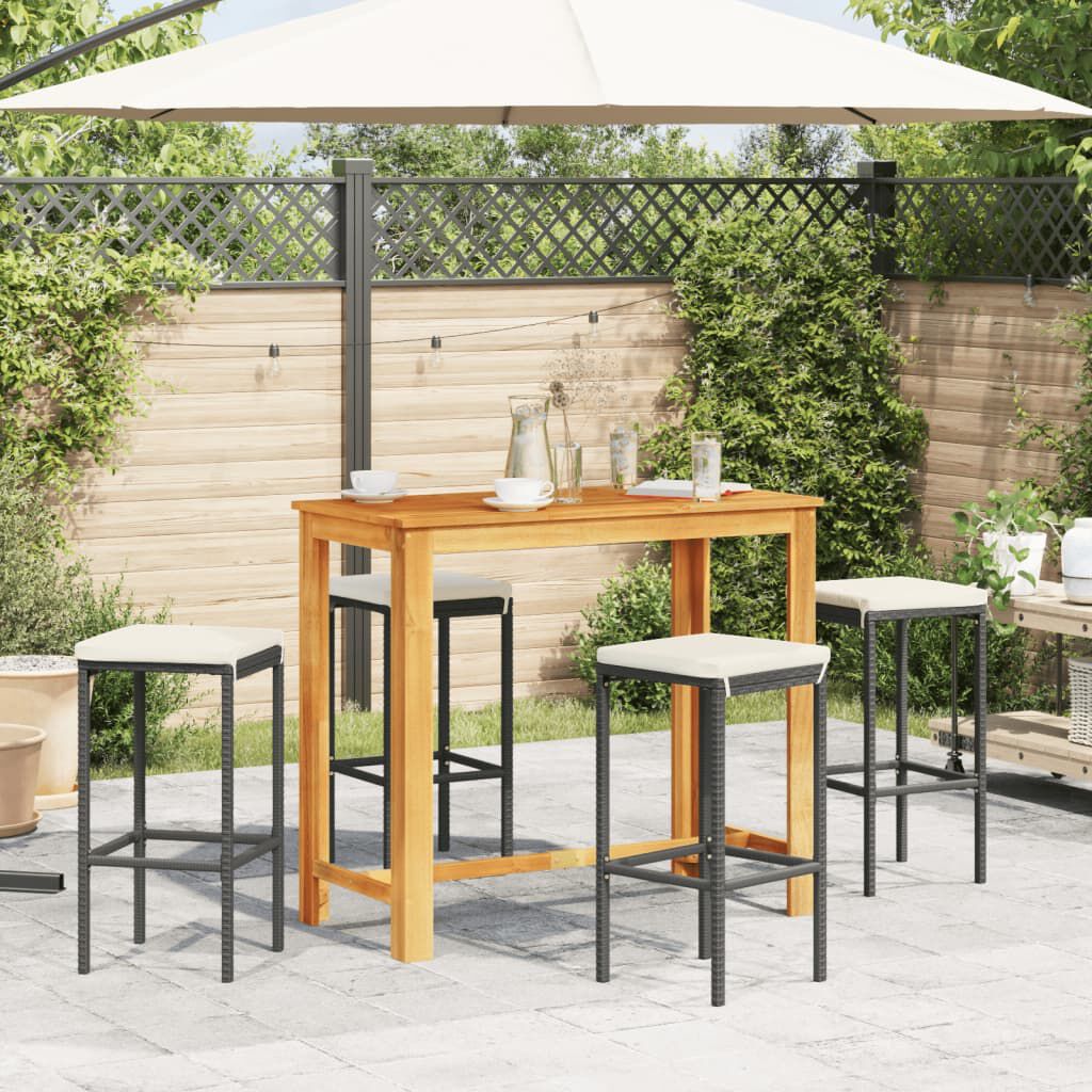 vidaXL 5 Piece Garden Bar Set Black Solid Wood Acacia and Poly Rattan