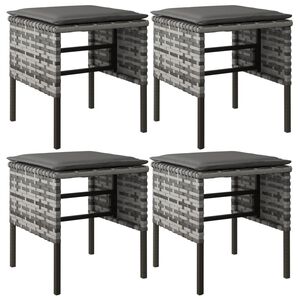vidaXL Garden Footstools with Cushions 4 pcs Grey Poly Rattan