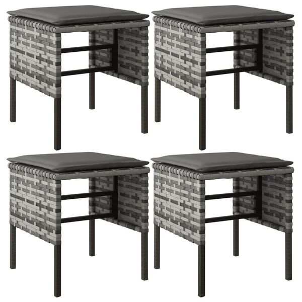 vidaXL Garden Footstools with Cushions 4 pcs Grey Poly Rattan