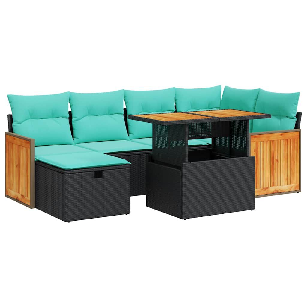 vidaXL 7 Piece Garden Sofa Set with Cushions Brown Poly Rattan Acacia