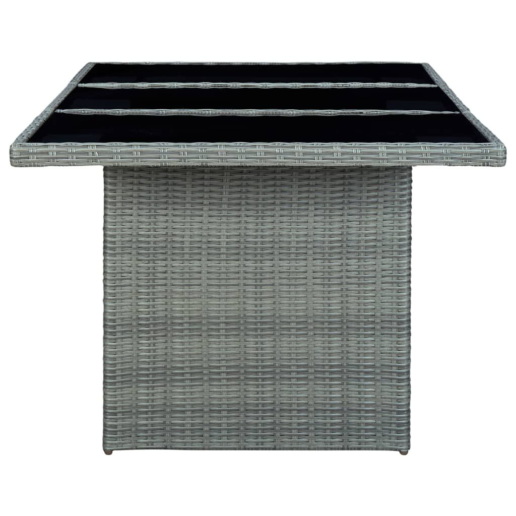 vidaXL Garden Table Light Grey Poly Rattan and Tempered Glass
