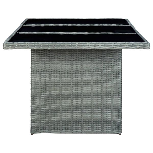 vidaXL Garden Table Light Grey Poly Rattan and Tempered Glass
