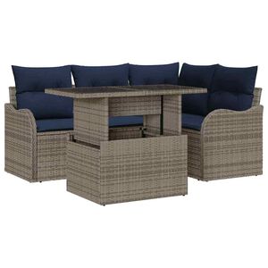 vidaXL Garden Sofa Set with Cushion 5 pcs Grey Poly rattan