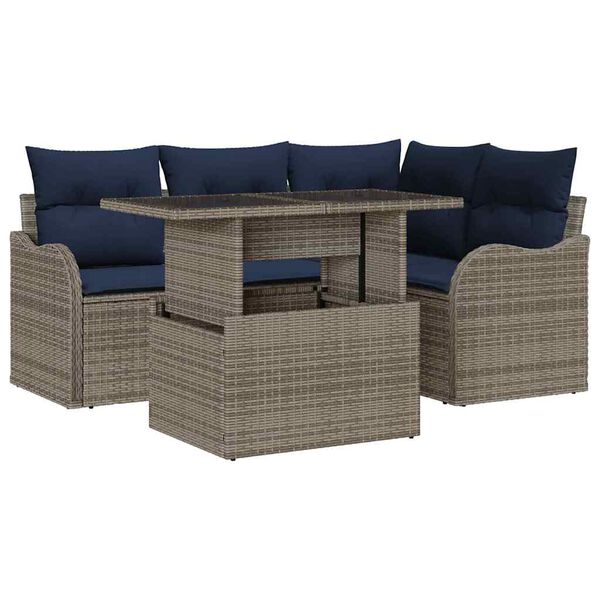 vidaXL Garden Sofa Set with Cushion 5 pcs Grey Poly rattan
