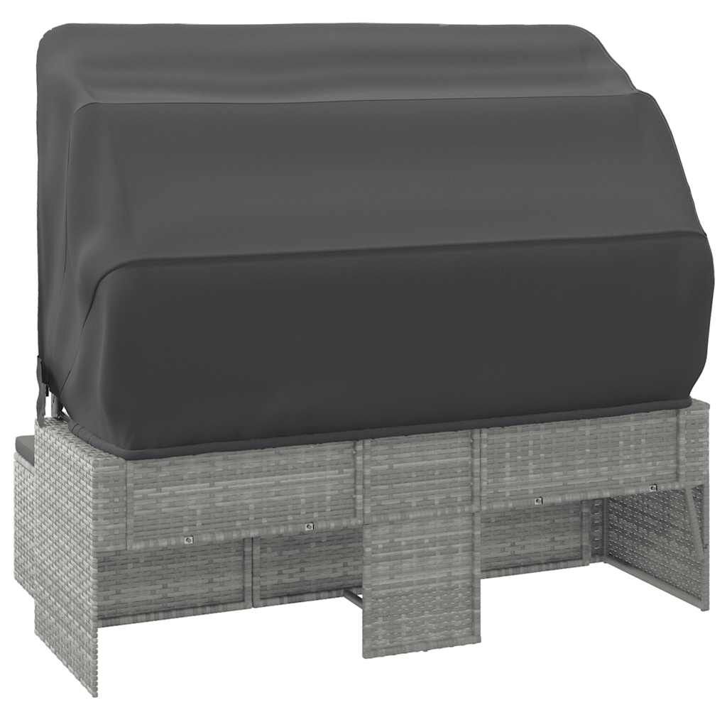 vidaXL 3-Seater Garden Sofa with Roof and Footstool Grey Poly Rattan