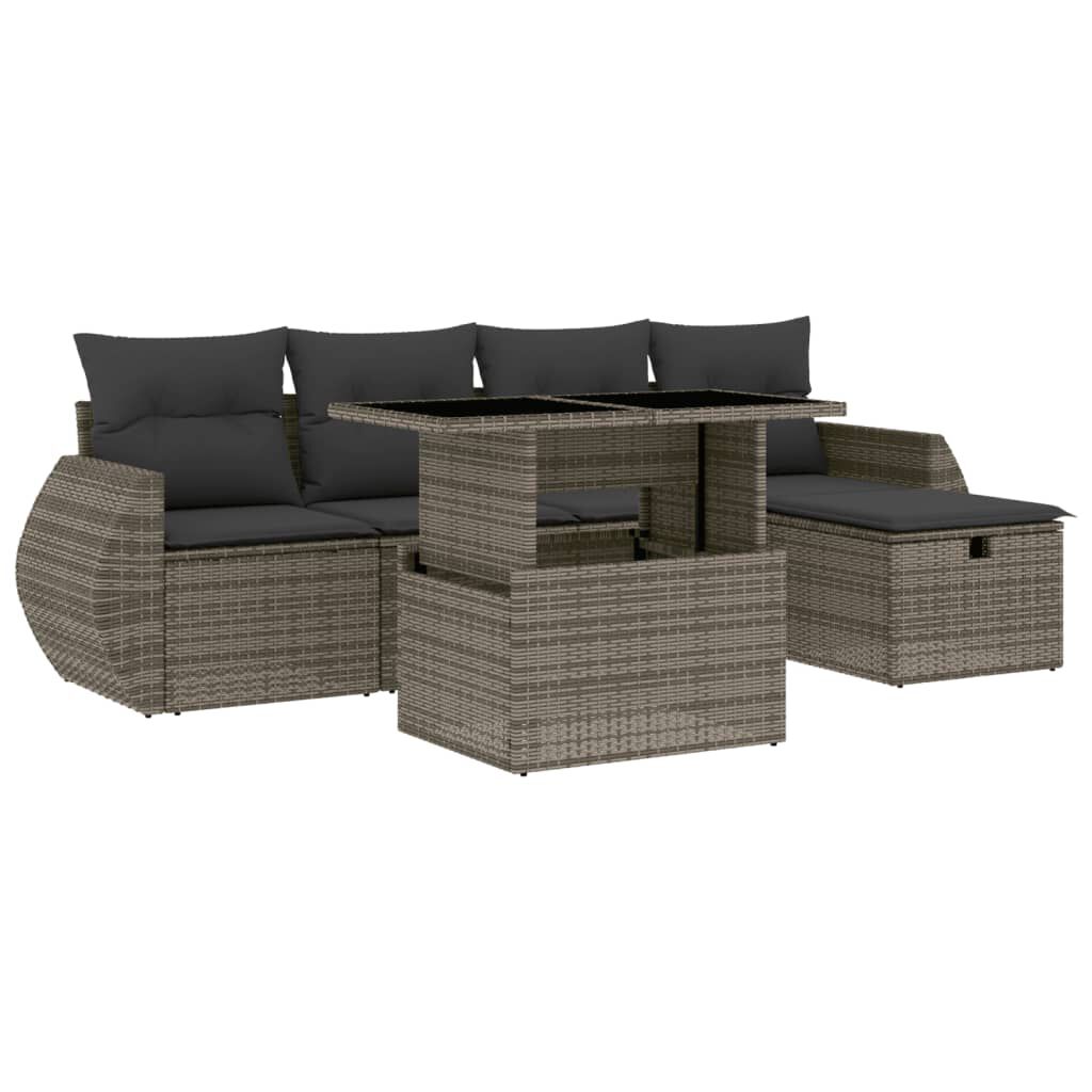 vidaXL 6 Piece Garden Sofa Set with Cushions Grey Poly Rattan