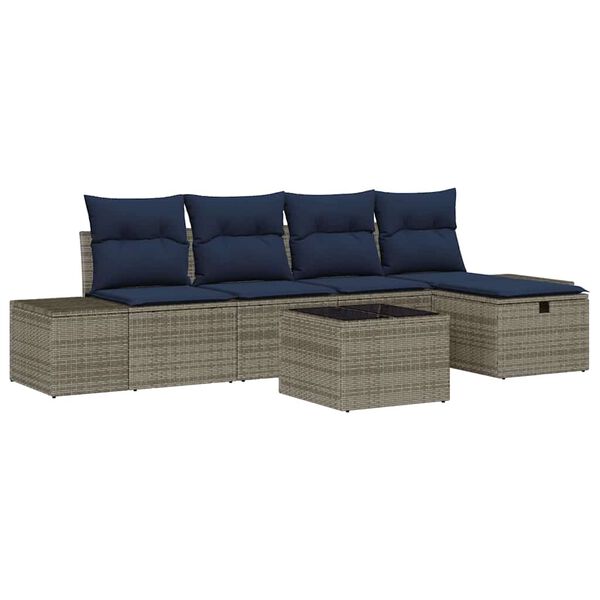 vidaXL Garden Sofa Set with Cushion 6 pcs Grey Poly Rattan
