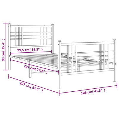 vidaXL Metal Bed Frame without Mattress with Footboard White 100x200 cm