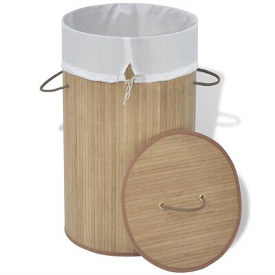 vidaXL Bamboo Laundry Bin Round Natural