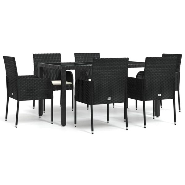vidaXL 7 Piece Garden Dining Set with Cushions Black Poly Rattan