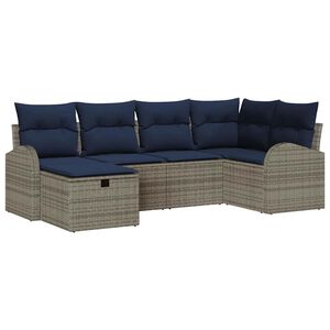 vidaXL Sofa Set with Cushion Manual 6 pcs Grey and Navy Poly Rattan