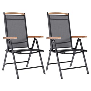 vidaXL Folding Garden Chairs 2 pcs Aluminium and Textilene Black
