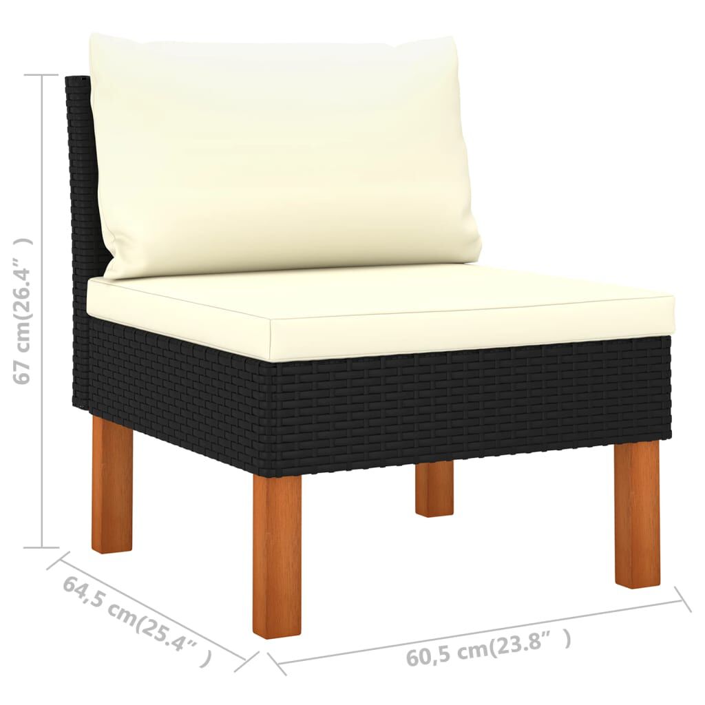 vidaXL Middle Sofas 3 pcs Poly Rattan and Solid Eucalyptus Wood