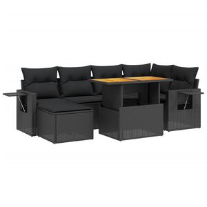 vidaXL 7 Piece Garden Sofa Set with Cushions Black Poly Rattan