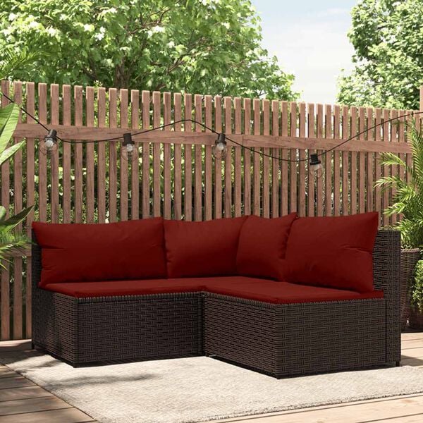 vidaXL 3 Piece Garden Lounge Set with Cushions Brown Poly Rattan