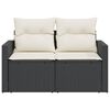 vidaXL Garden Sofa with Cushions 2-Seater Black Poly Rattan