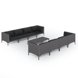 vidaXL 9 Piece Garden Lounge Set with Cushions Poly Rattan Dark Grey
