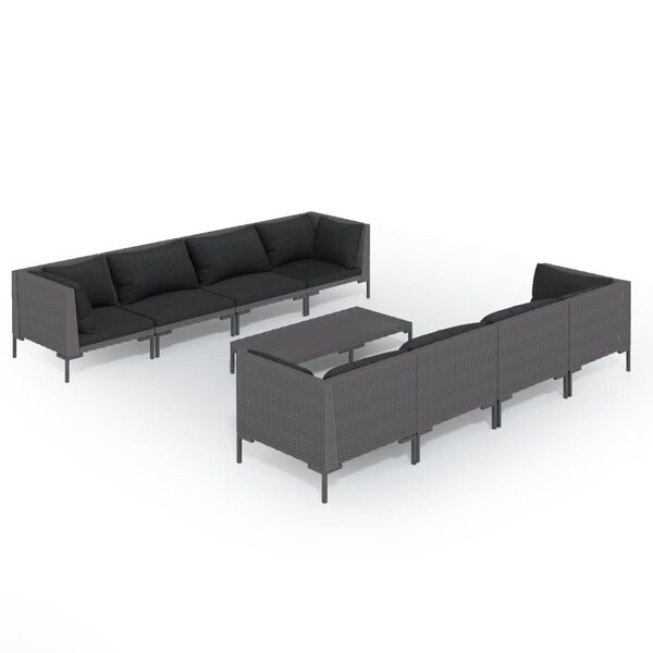 vidaXL 9 Piece Garden Lounge Set with Cushions Poly Rattan Dark Grey