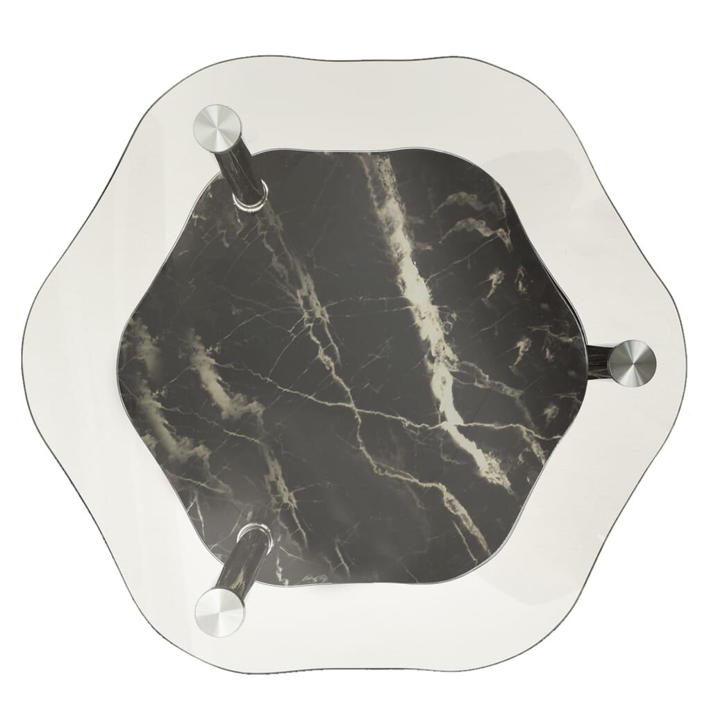 vidaXL 2-Tier Side Table Transparent & Black Marble 38x38x50cm Tempered Glass