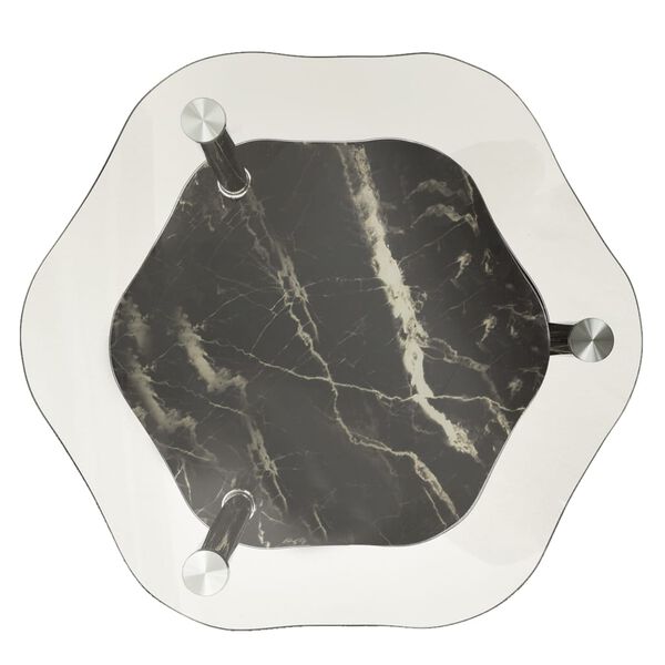 vidaXL 2-Tier Side Table Transparent & Black Marble 38x38x50cm Tempered Glass