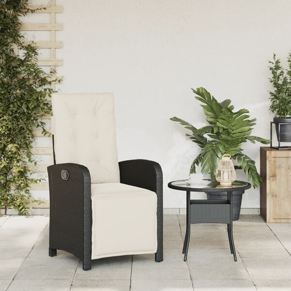 vidaXL Reclining Garden Chair with Footrest Black Poly Rattan
