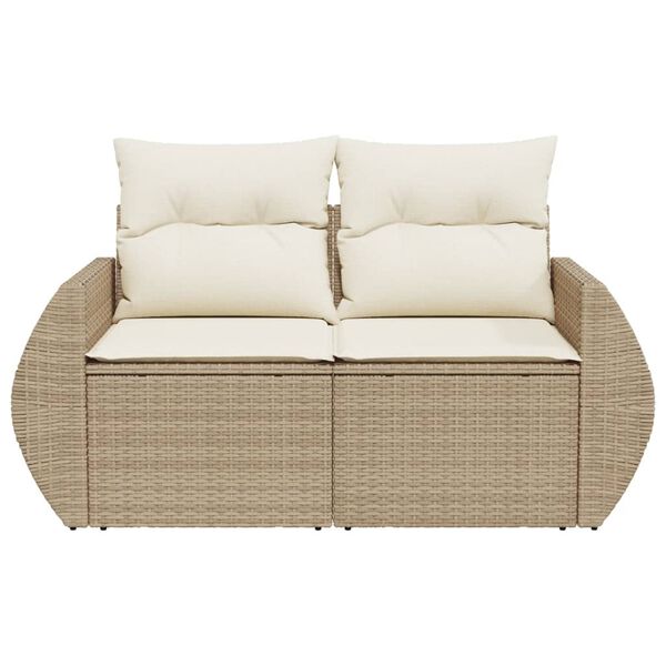 vidaXL Garden Sofa with Cushions 2-Seater Beige Poly Rattan