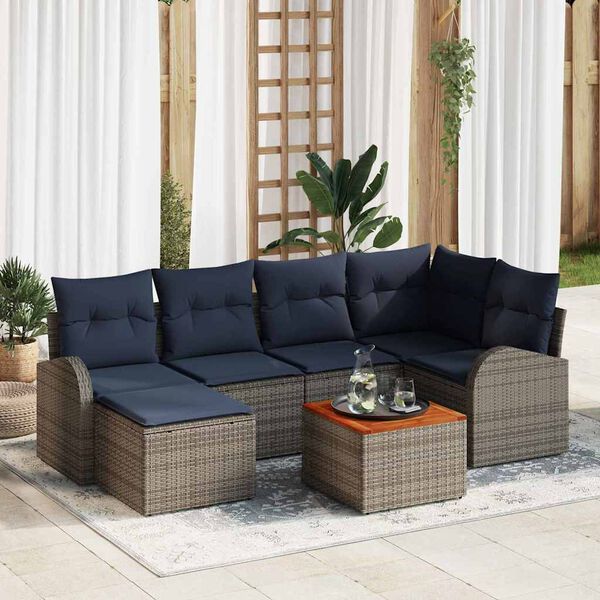 vidaXL Garden Sofa Set with Cushion 7 pcs Grey Poly Rattan
