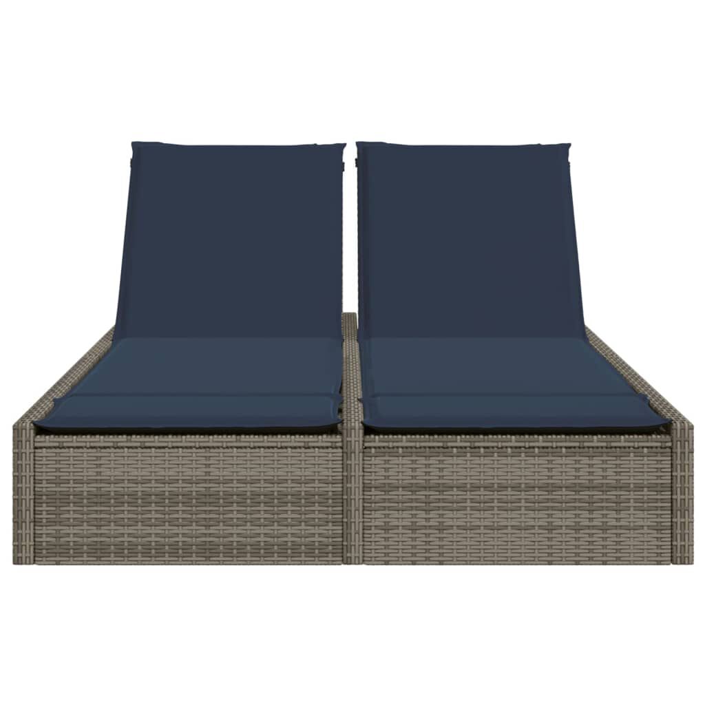 vidaXL Double Sun Lounger with Cushions Grey Poly Rattan
