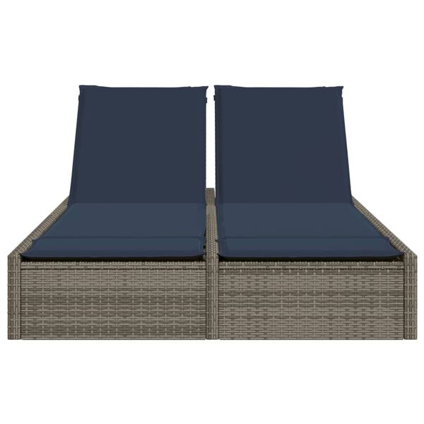 vidaXL Double Sun Lounger with Cushions Grey Poly Rattan