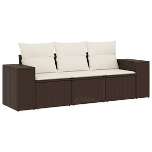 vidaXL 3 Piece Garden Sofa Set with Cushions Brown Poly Rattan