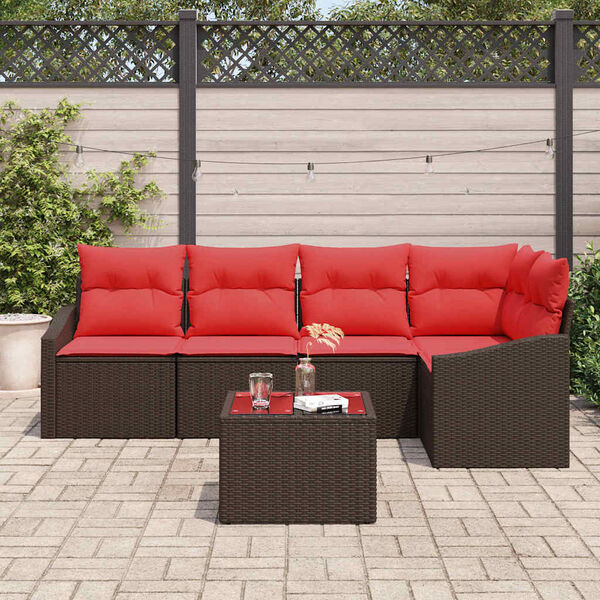 vidaXL Sofa Set with Cushion 6 pcs Brown Poly Rattan