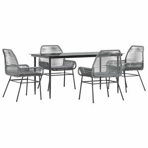 vidaXL 5 Piece Garden Dining Set with Cushions Grey Poly Rattan Glass