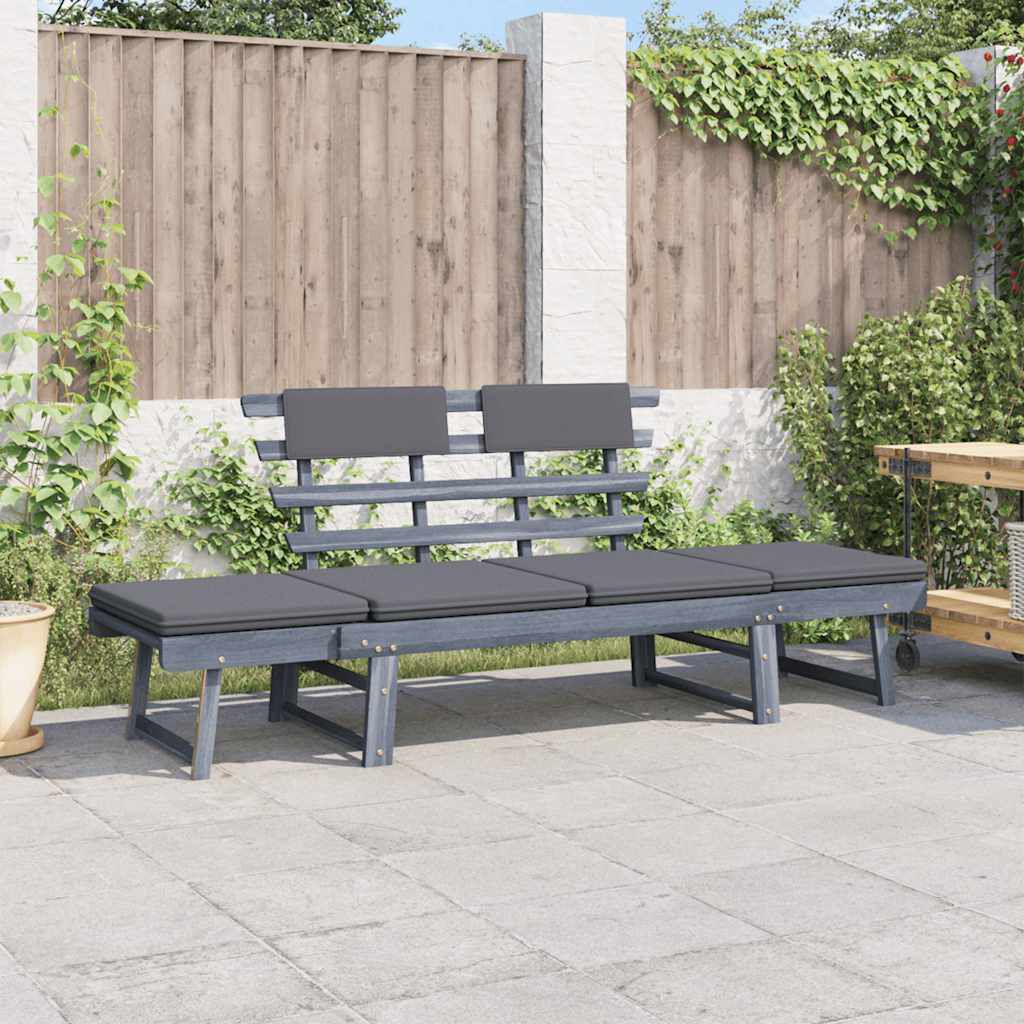 vidaXL Garden Bench with Cushions 2-in-1 190 cm Grey Solid Acacia Wood