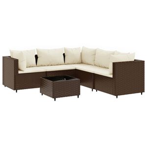 vidaXL 6 Piece Garden Lounge Set with Cushions Brown Poly Rattan