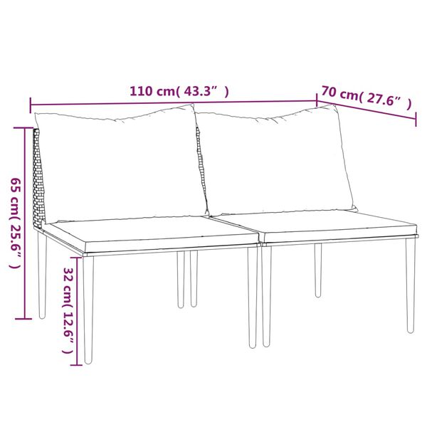 vidaXL Garden Middle Sofas with Cushions 2 pcs Grey Poly Rattan