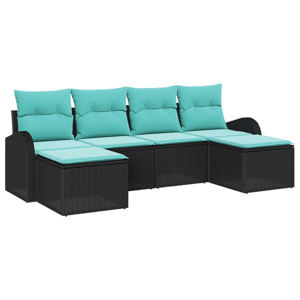 vidaXL 6 Piece Garden Sofa Set with Cushions Black Poly Rattan