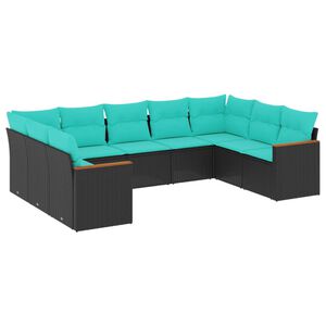 vidaXL 9 Piece Garden Sofa Set with Cushions Black Poly Rattan