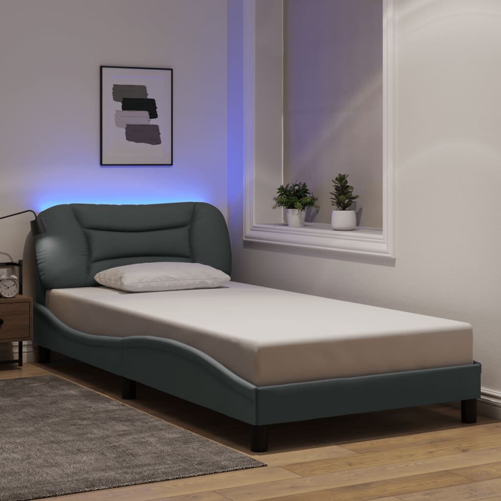 vidaXL Bed Frame with LED without Mattress Light Grey 100x203 cm Fabric