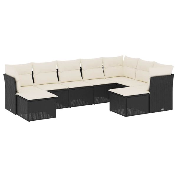 vidaXL 9 Piece Garden Sofa Set with Cushions Black Poly Rattan