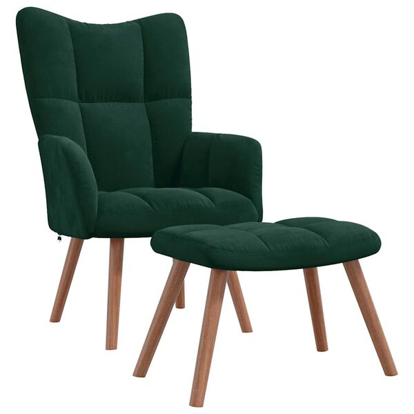 vidaXL Relaxing Chair with a Stool Dark Green Velvet