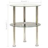 vidaXL 2-Tier Side Table Transparent & Black Marble 38 cm Tempered Glass