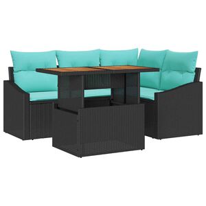 vidaXL Garden Sofa Set with Cushion 5 pcs Black Poly Rattan