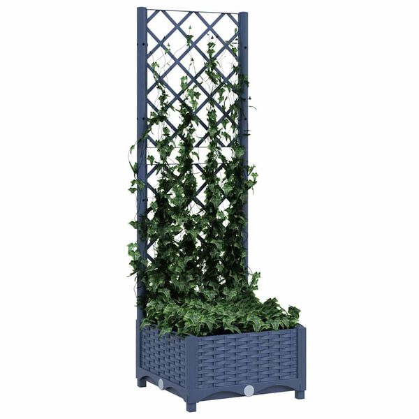 vidaXL Garden Planter with Trellis Blue Grey 40x40x121.5 cm PP